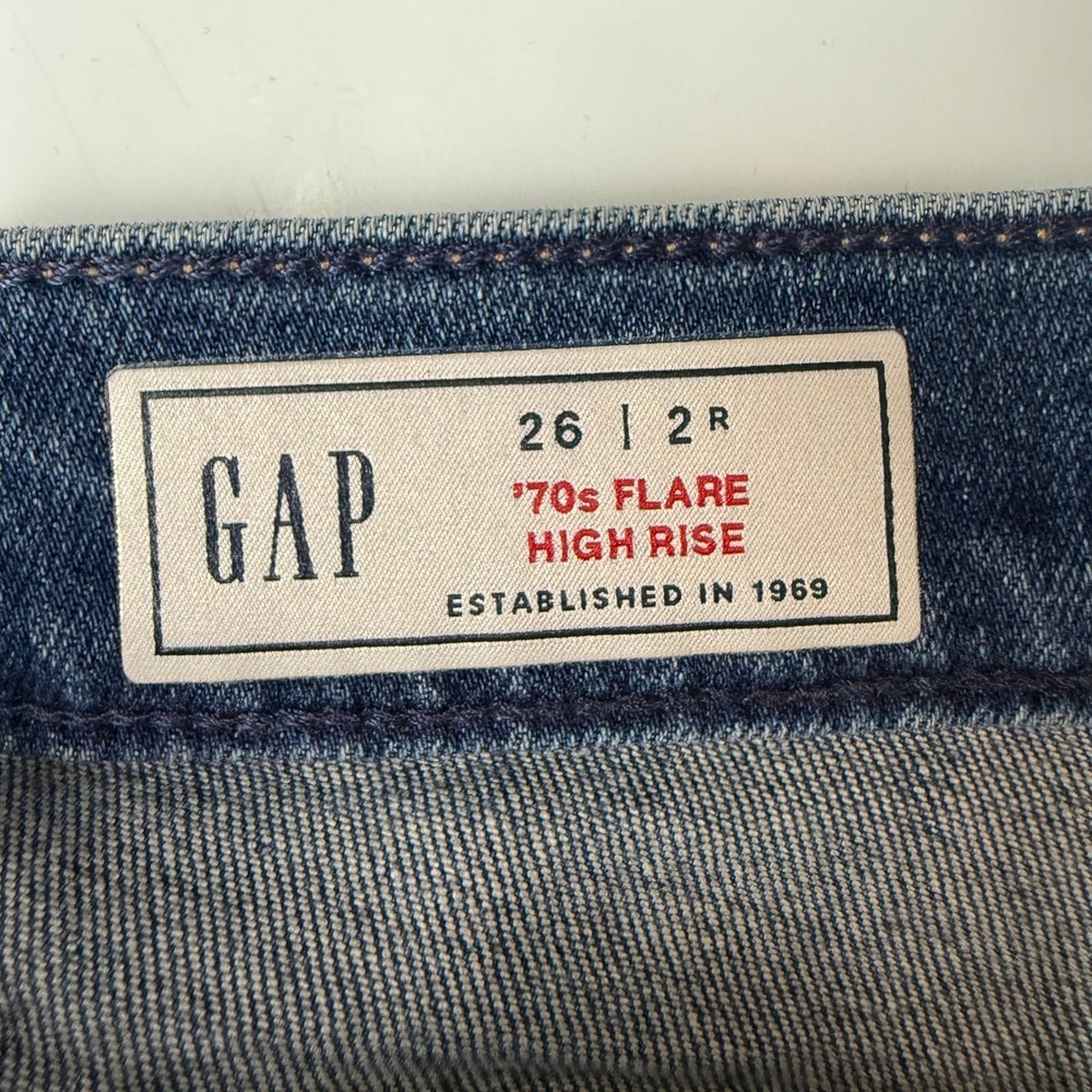Gap 70s Flare High Rise Jeans Womens 26 2 Medium Indigo Patch Pocket Denim - Picture 3 of 12